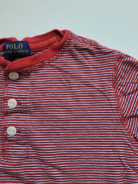 Boys Polo Ralph Lauren Striped Henley Shirt 4T Red Blue Long Sleeve Preppy